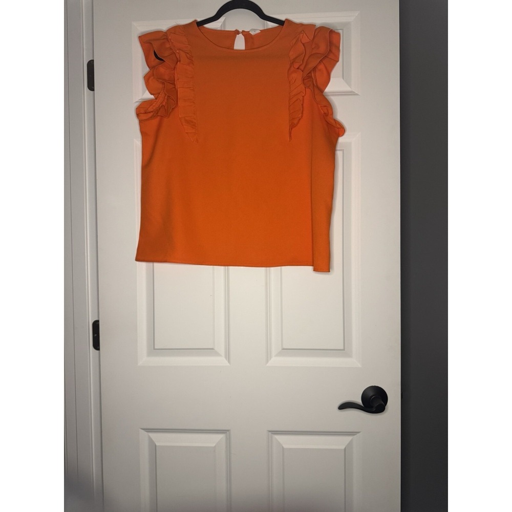 Milumia  Ruffle Flutter Sleeve Blouse Keyhole Button Xl Orange Nwt